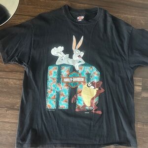 Harley-Davidson Black Tee with Cartoon Graphic